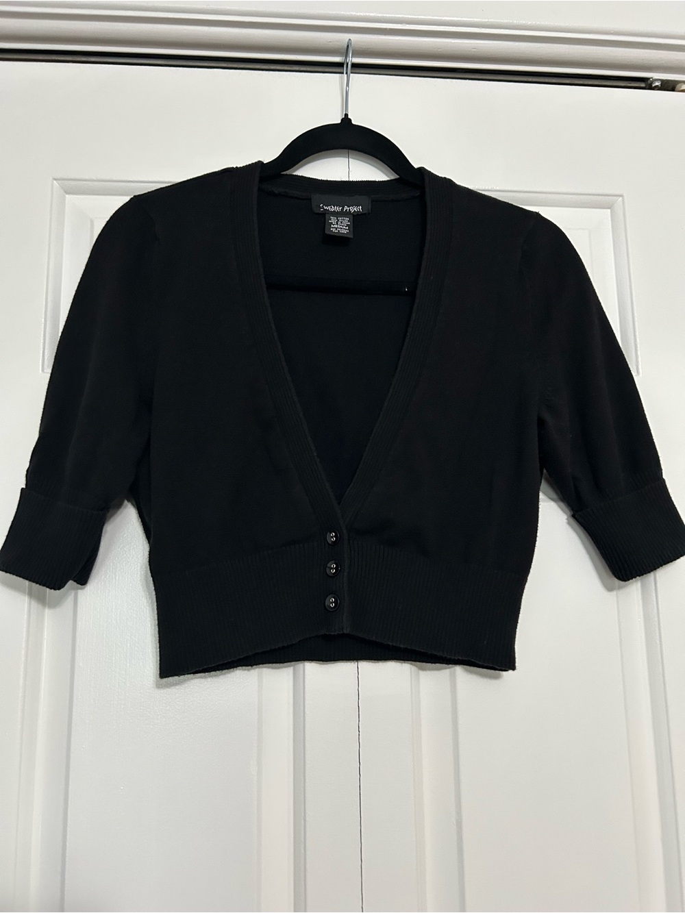 Y2K Sweater Project Black Cropped V-Neck Button Cardigan